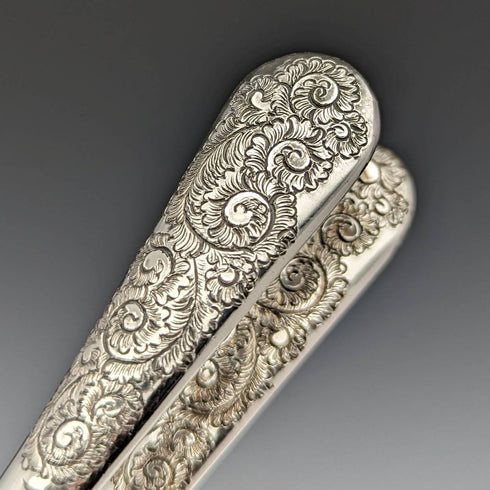 Around 1890 English antique silver plate fruit & nuts set in case